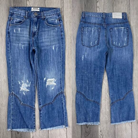 One By One Teaspoon Women Size 24 Denim High Rise Cropped Kick Flare Cotton Jean - Picture 1 of 14